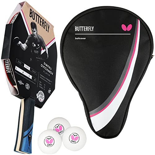 Butterfly Dimitrij Ovtcharov Platin Tischtennisschläger + Tischtennishülle Drive Case I + 3*** ITTF R40+ Tischtennisbälle | Tischtennisschlägerset | Profi Set