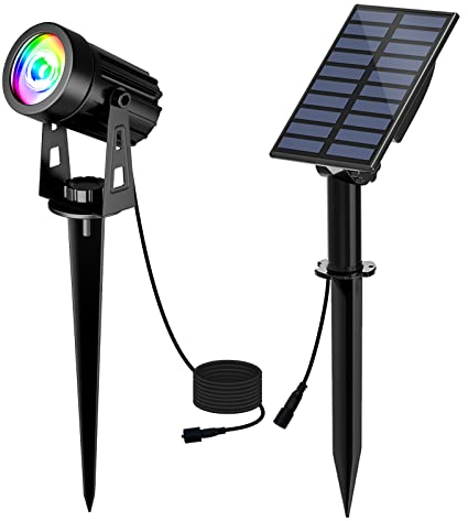 T-SUN Spot Solaire Extérieur Couleur Lampe Solaire Jardin avec 2 Modes d'Éclairage Projecteur Solaire Réglable Etanche IP65, 3 Mètres Câble, Auto on/off pour Jardin, Cour, Allée, Chemin