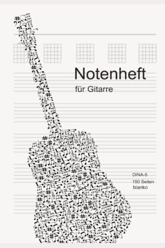 gitarren Noten: Gitarren Tabs Tabulatur Heft: A5 - 150 Blanko Seiten Tabulatur Heft | Notenheft | Gitarre Tabulatur Block | Gitarrenheft