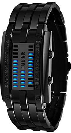 ADSBIAOYE Men's and Women's Watches Fashion Creative Double Matrix Binary LED Waterproof Watch (Women's Black)