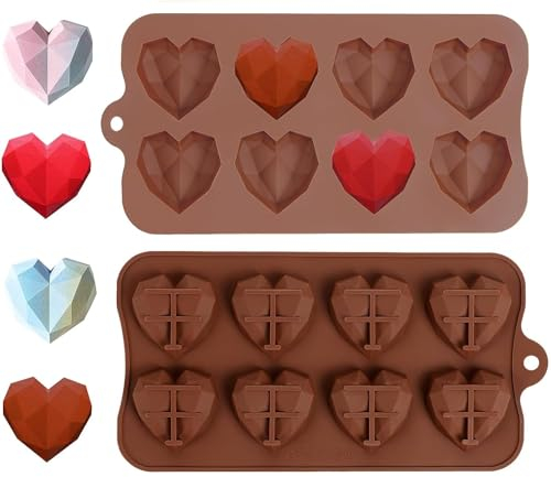 Molde de silicona con forma de corazón, forma de corazón de diamante 3D, 8 cavidades, forma de corazón, molde de chocolate, molde para tartas de queso, mousse, chocolate,