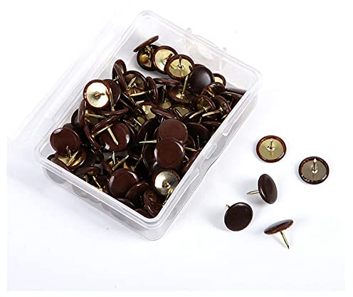 SHTGOI 100 Stück Reißzwecke Runde Reißnägel Dekorative Heftzwecken Markierungsnadeln Thumbtacks mit Kunststoffköpfen und Stahlspitzen Runde Pins Rund Stecknadeln für Fotos Kork Pinnwand Braun