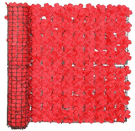 Künstliche Blumen-Wandpaneele, erweiterbarer Zaun, Sichtschutz, Gartenzaun, Hortensien, Kunstpflanze, Baumwand für Hochzeit, Party, Garten, Hinterhof, Außenbereich, Balkon, Terrasse, Dekoration, Rot,