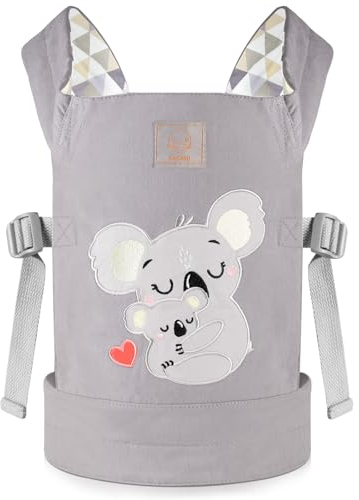 GAGAKU Puppentrage für Kinder Puppentrage ab 3 Jahre Babytrage für Puppen Bauchtrage Puppenzubehör Puppen Tragesitz mit Verstellbaren Träger - Grau - Bestickt Baby Koala