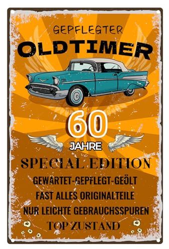 Blechschild Schild 60 Geburtstag, SCHILD 60 JAHRE KLASSIKER, Geschenke für den 60 Geburtstag Mann, Geschenkidee zum 60. Jahrestag, Schild 60 Geburtstag Deko als Geburtstagskarte, Metallschild 20x30cm
