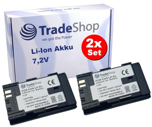 2X Trade-Shop Li-Ion Ersatz-Akku 7,2V / 2600mAh kompatibel mit Canon LP-EL Akku, LC-E6 / LC-E6E Ladegerät, EL-1 Speedlite Flash Blitzgerät