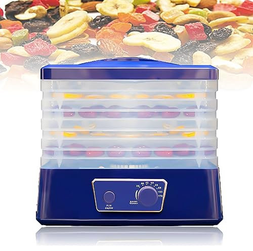 Food Dehydrator, Mini Fruit Dryer Machine with 35-75℃ Thermostat Control 250W 5 Tray Food Grade PP Material 360° Cycle Heating Automatic Power-off for Fruit/Veg/Meat/Herbs/Seeds