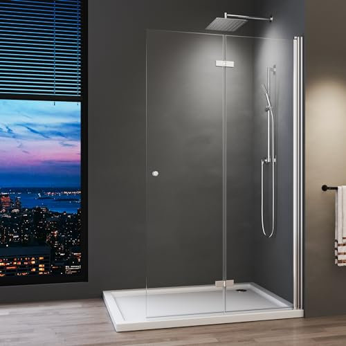 Walk in Dusche 80x185 cm Faltbar Duschtrennwand aus 6mm ESG-Sicherheitsglas mit Nano Beschichtung Walk In Duschwand