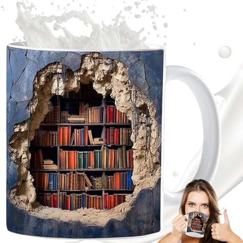 Liekadijiae 3D Bücherregal Tasse, Bücher Tasse 3D, Book Coffee Mug, Bibliothek Bücherregal Kaffeetassen, Kreativ Mehrzweck Keramik Bücher Regal, Ästhetische Raumdekoration Geschenke für Buchliebhaber
