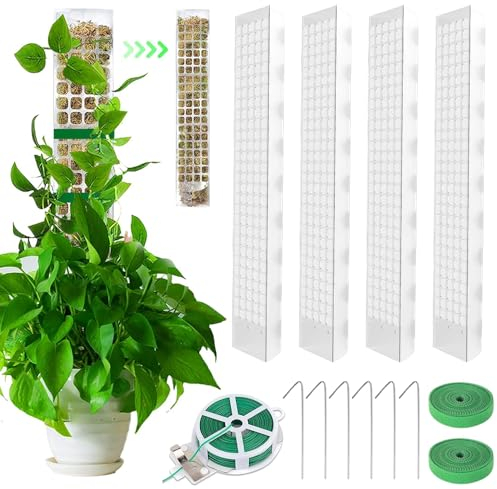 Bastone di Muschio per Monstera,4 Pezzi 24 Pollici Moss Pole Plastic,Moss Pole Monstera,Supporto per Piante in Plastica per Monstera,Palo di Muschio Plastica,Bastone per Piante Rampicanti