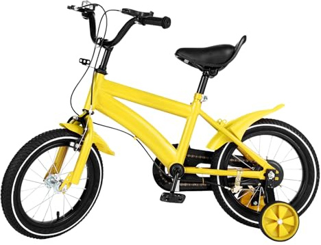 Balider Vélo pour enfant de 14 pouces, à partir de 3 à 6 ans, pour fille garçon, vélo enfant jaune avec garde-boue et frein avant et arrière combinés, en acier au carbone de qualité supérieure