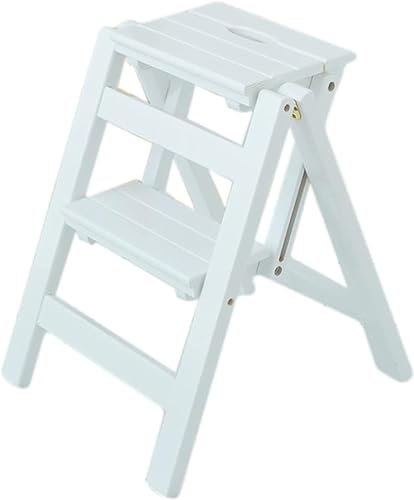Wooden Folding Ladder 2-Step Stool Portable Ladder Chair Non-Slip Compact Multi-Functional Safety Home Small Footstool Stair Chair(Color:A)