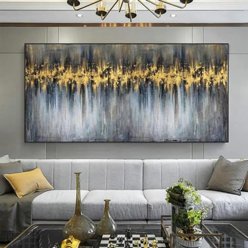 ZHMANLUCK Leinwand-Wanddekoration, individuelle Malerei, Blattgold-Bilder, Wandkunst für Wohnzimmer, abstrakte Goldfolienmalerei, schwarzer Rahmen, 100 x 200 cm/(39 x 78 Zoll) mit schwarzem Rahmen