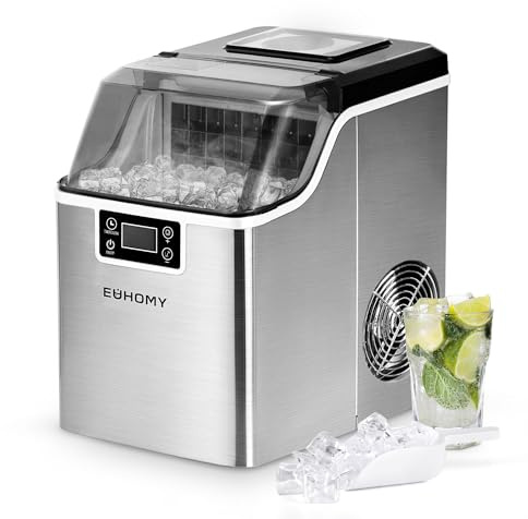 EUHOMY Ice Cube Maker Machine Countertop-2 Ways to Add Water, 24kg/Day, 24 Pcs Ready in 13 Mins, Self-Cleaning Portable ice maker with Ice Scoop & Basket, Perfect for Home/Kitchen/Office/Bar