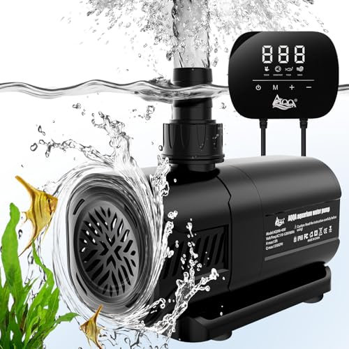 AQQA Wasserpumpe Tauchpumpe, 13000L/H Ultra-leise Aquarium Pumpe für Aquarium Teich Brunnen Garten Pool, 7m Hoher Lift Brunnenpumpe mit 6 Düse, Kabel 3.87m