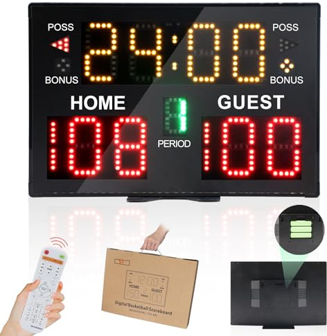 Ousmile Battery Powered Electronic Scoreboard for Football, Basketball Scoreboard with Timer Clock, Digital Scoreboard with Remote for Tennis/Baseball/Volleyball/Ping Pong Games