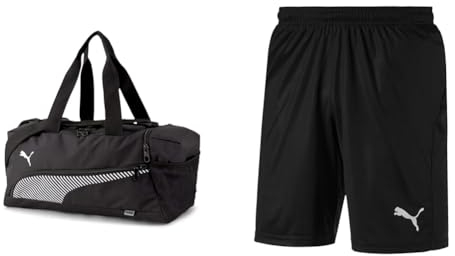 PUMA Unisex-Erwachsene Fundamentals Sporttasche, Einheitsgröße 40 x 21 x 22 cm & Herren Liga Shorts Core with Brief Hose, Puma Black-puma White, XL EU