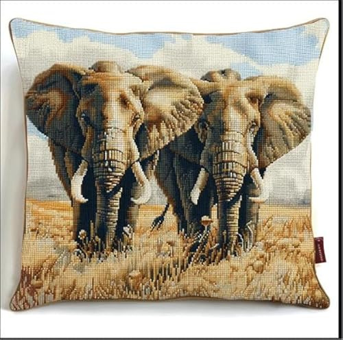 kitphoenix Knüpfkissen Zum Selber Knüpfen-Set für Anfänger,Erwachsene oder Kinder-Elefant Motiv-DIY Knüpfteppich Mit Knüpfhaken-43 X43 Cm