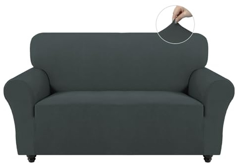 Easy-Going Stretch Sofa Überzug 2 Sitzer, Rutschfester Sofabezug für Hund Katze, Waschbarer Fleece Couch Überzug Bezug, Weicher Küchensofa Couch Cover, 1 Stück Sofaschoner mit Armlehnen, Dunkelgrau
