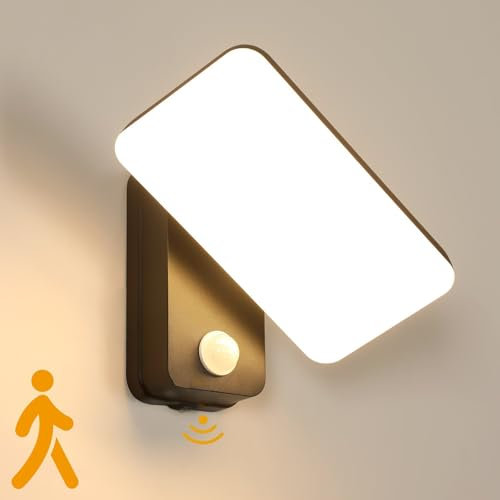 Mckalen Applique da Parete LED Esterno, 16W 1800LM Lampada da Parete LED con Sensore di Movimento, 350° Angolo del Regolabile, Lampada a Muro Nero per Terrazza Giardino, Bianco Caldo 3000K