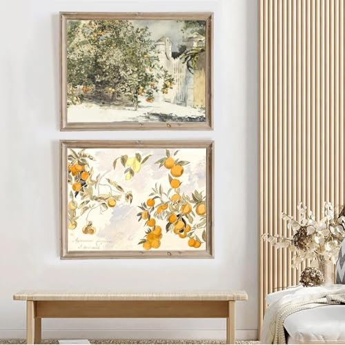 RDRDtbtr Orangenbaum Aquarell Obst Leinwandgemälde Wandbilder Vintage-Poster und Kunstdrucke Wand Bilder Küche Wohnzimmer Galerie Heimdekoration 40 x 60 cm x 2 ungerahmt