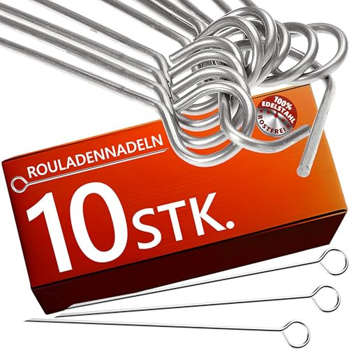 4smile 10 agujas para rouladennadeln de acero inoxidable 10 cm – Handliche Rouladenspieße con puntas afiladas como reemplazo funcional para las pinzas de Rouladenklammern