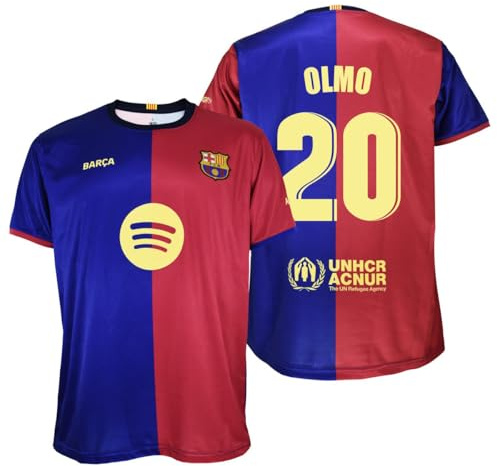 FCB Futbol Club Barcelona Camiseta Olmo 20 Primera equipación Temporada 24/25 - Réplica Oficial con Liciencia - Adulto (FR/ES, Letras, M, Regular, Regular, Azulgrana)