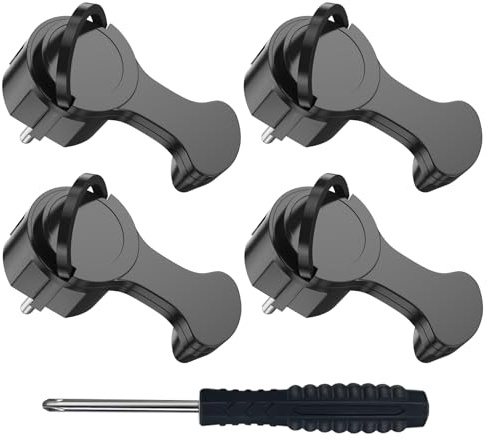 Schuko Stecker, Flachstecker Flach, Winkelstecker 230V, Stromstecker mit Klappgriff, Schutzkontakt-Stecker, Spritzwassergeschützt und Langlebig, IP44, Bruchfest, (Schwarz-4ps)