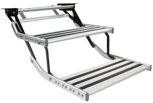 Marches pour camping-car, 2 marches, escamotables manuellement, pliables, capacité de charge de 150 kg, marches en alliage d'aluminium, marches antidérapantes pour une entrée et une sortie e