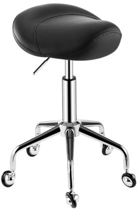 FXLUHAY Drehstuhl, Sattelhocker, rollender Sattelhocker mit Rollen, ergonomischer Sattelstuhl, Verstellbarer hydraulischer Hocker mit Rollen, geeignet for den Innen- und Außenbereich(Black)