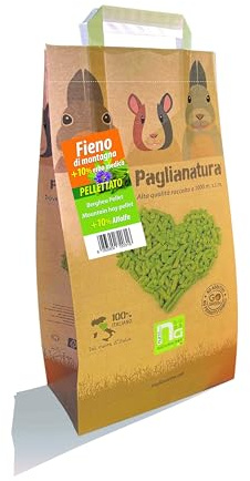 Paglianatura Fieno Pellet 3kg con 10% Alfalfa - Mangime Naturale e Ricco di Fibre per Conigli e Roditori, Nutrimento Extra con Calcio e Proteine