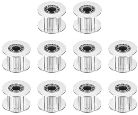QUARKZMAN 10 Stück 2GT Riemenscheibe 20 Zähne 5mm Bohrung Silber | Aluminium-Zahnriemenscheibe, für 10mm Breite 20T Zahnriemen, für 3D-Drucker CNC Umlenkrolle Pulley