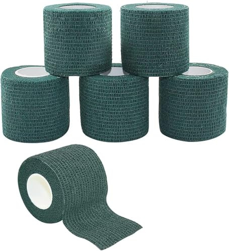 Selbstklebender Verband 5cmx4.5m Haftbandage Selbstklebend für Mensch und Tier, Elastische Fixierbinde Cohesive Bandage Haftbandage für Stretch Sportler, Handgelenk, Knöchel, Pet (6 Rollen/Dunkelgrün)