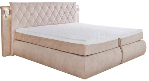 Riess Ambiente Design Boxspringbett Palazzo - 180x200cm - Champagner beige - Samt Bettkasten LED-Beleuchtung