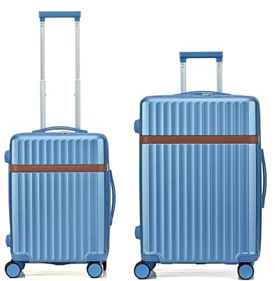 RMW Suitcase Luggage Sets 2 Piece Hard Shell Suitcases PC+ABS Lightweight Durable Travel Trolley with 4 Dual Spinner Wheels Combination Lock with Telescopic Handle (ICE Blue, Cabin 20 + Medium 24)