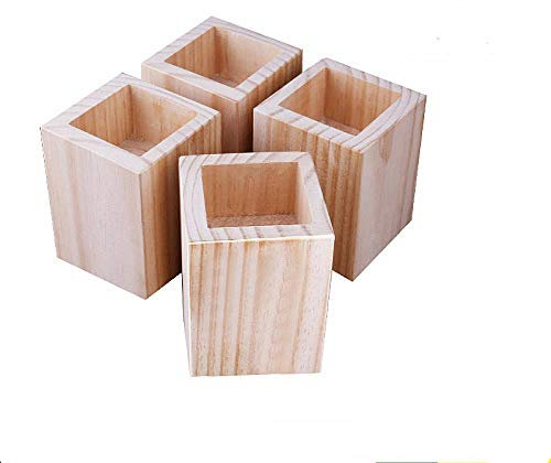Lot de 4 rehausseurs de lit en bois pour pieds d'éléphant pour augmenter la hauteur de 15 cm, solution de rangement sous le lit avec rainure de 5 x 5 cm de diamètre intérieur
