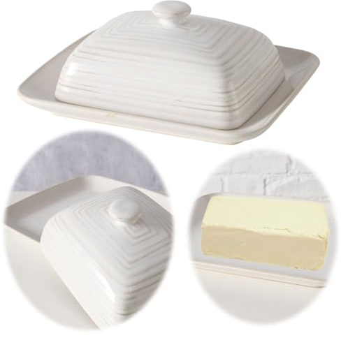LS-LebenStil Vintage Butterdose Sylt 19x16cm Keramik 2tlg. mit Deckel 1 Stück 250g Butter Butterglocke Butterschale Butter Aufbewahrung Buttertopf Kühlschrank Frühstück