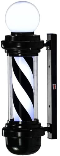OZBME Poste de barbero con lámpara de Globo, luz de Letrero Vintage con diseño de Rayas, lámpara Colgante de Pared giratoria para salón de peluquería, Negro y Rojo (Blanco y Negro A)