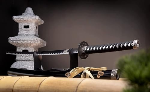 Katana Schwert echt Samurai Schwert aus Stahl mit Einer Scheide und Stand zur Dekoration für einen Sammler oder als Geschenk HKS114D-1