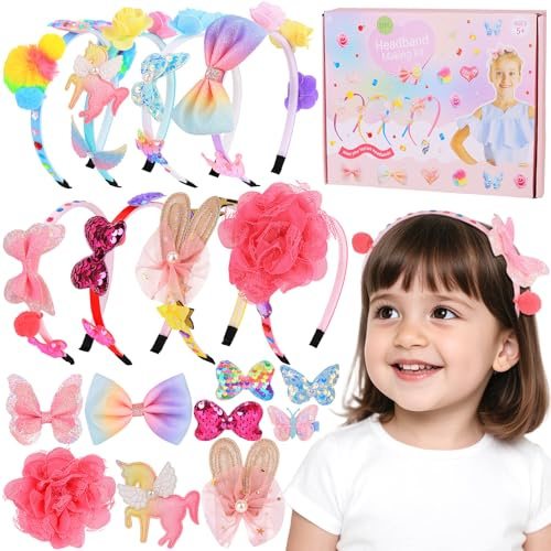 DIY Haarreifen Mädchen Bastelset, Haarreifen Selber Machen Mädchen, Haarschmuck Bastelsets für Kinder, Kreatives Geburtstagsgeschenk Mädchen Bastelset für 6 7 8 9 10 11 12+