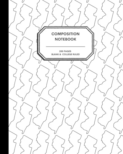 8x10 Composition Notebook - 200 Alternating Blank and College Ruled Pages - New Jersey State Outline Notebook Journal with Clean White Background for Kids, Preteens, Teens and Adults