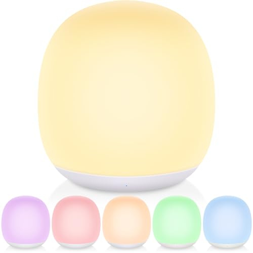 GIPOYENT Night Light for Kids, Night Lamp for Baby Nursery, Color Changing&Dimmable Touch Control Egg Light Portable, Rechargeable Toddler Nightlight Silicone Lamp with Timer for Bedside,Camping