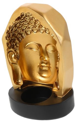 Uonlytech Adornos de Velas de Cabeza de Buda Decorativo sujetavelas te Ligero Espiritual candelabro Soporte para la luz del té Candelador de luz de té Velas domésticas Resina Dorado