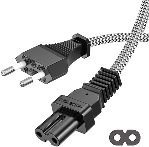 Ancable 1M Euro Netzkabel - C7 Stromkabel mit Nylon Geflechtmantel für TV und Konsolen, VDE Zertifiziert, Netzstecker auf Euro 8 Buchse kompatibel mit PS4 PS5 TV Radio Netzteile