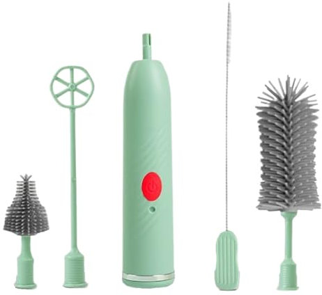 Electric Bottle Cleaner Brush, Straw Cleaning Tool, 22.5/9.8/9.6 Inches, Waterproof Cup Scrubber, Gentle Silicone Bristles for Teapots, Pump Parts, and Bottles, Green