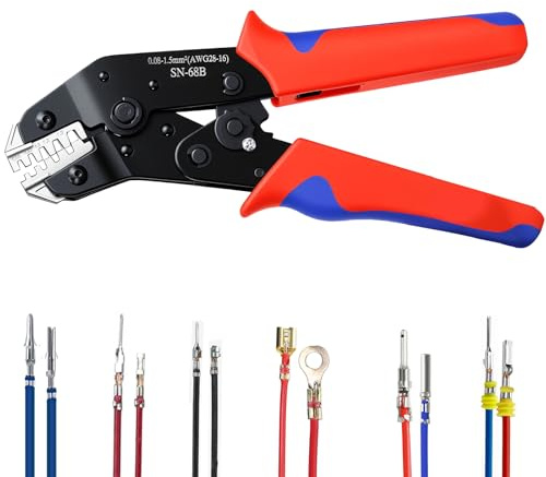 Wire Crimping Tool, Amliber Wire Crimper Tool for Open Barrel Terminal Connectors, Electrical Crimping Pliers for Molex Dupont Deutsch DELPHI AMP TYCO Terminals, 28-14 AWG