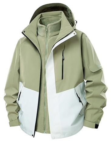 Mrat Veste imperméable pour homme en molleton doublée 3 en 1, manteau coupe-vent avec capuche détachable, multi-poches, veste tactique en Soft Shell, chaude pour l'hiver, idéale pour la marche, la