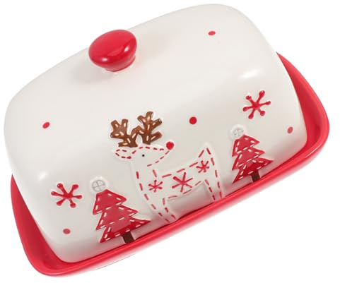 Ceramic Butter Plate with Lid, Christmas Style Box for Home | Rectangle Cheese Case, Elegant Party Serving Piece, Easy Cleaning, Safe to Use