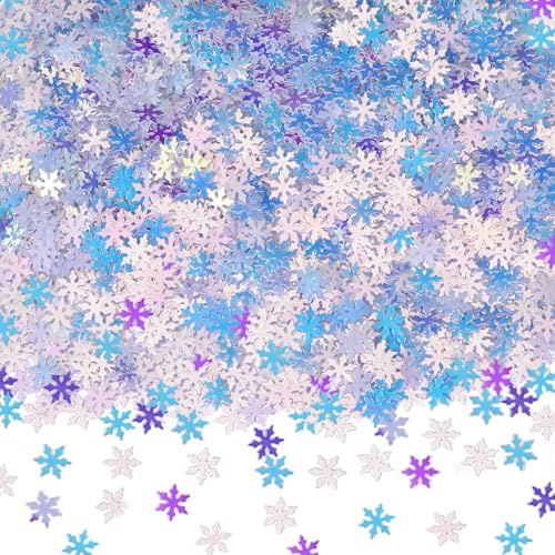 MARFOREVER Fiocchi di neve bianchi glitter coriandoli decorazioni da tavolo, Natale scintillante fiocco di neve spargere coriandoli spargere coriandoli spargere paese delle meraviglie congelato