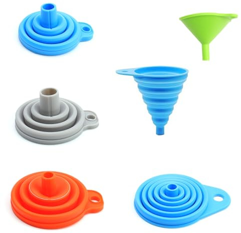 HUANR Petit Entonnoir Pliable, Mini Entonnoirs Portables de 5 Tailles | 5 Pièces Entonnoirs de Cuisine Flexibles en Silicone, pour Transférer Liquides et Ingrédients Secs